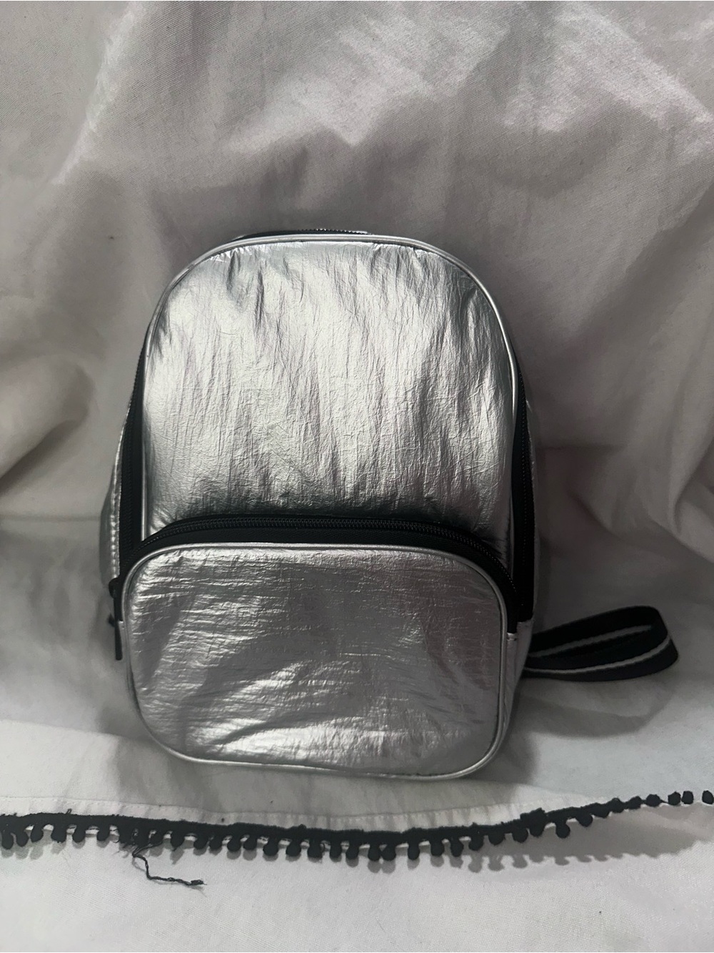 Silver Metallic Women's Mini Backpack NWOT